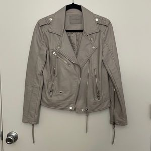 Gray leather moto jacket